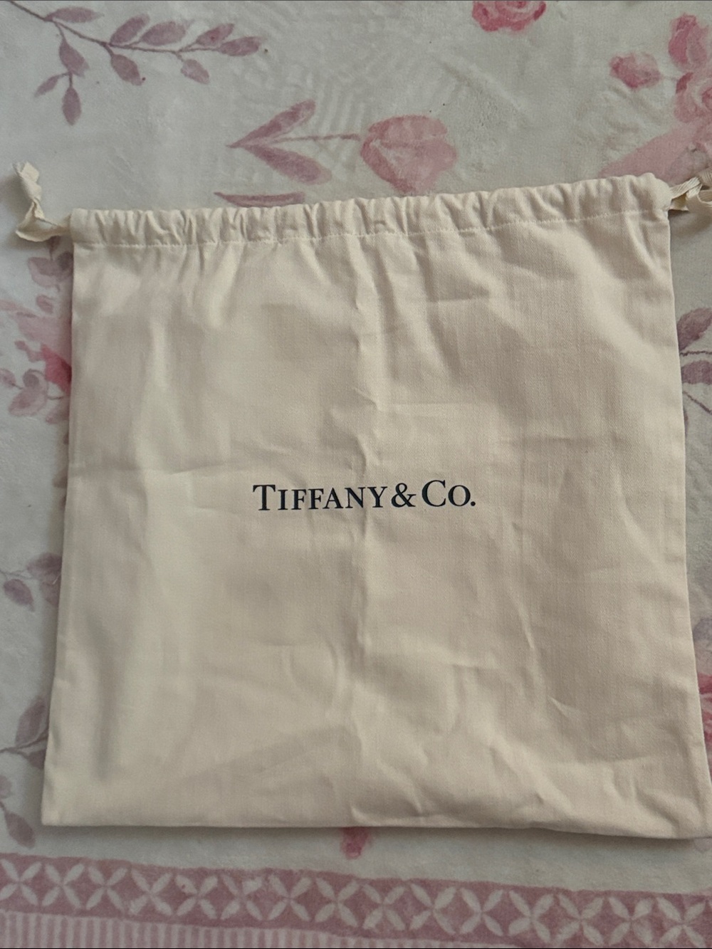 Tiffany & Co. Ivory Drawstring Pouch with Black Logo